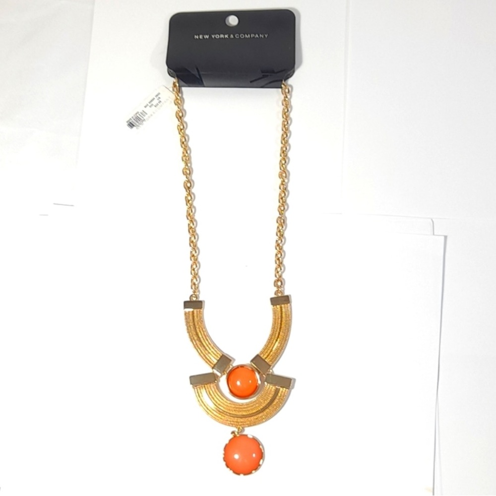 Runway Necklace Statement Double Decending NY&CO Gold + Orange Jewelry NEW NWT